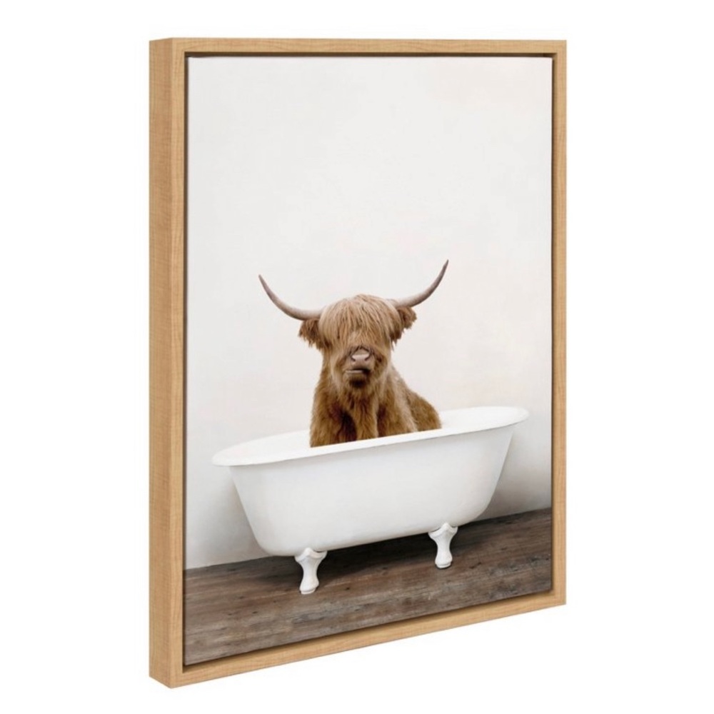 Highland Cow in Tub Color Framed Canvas Wall Art 18”x 24”